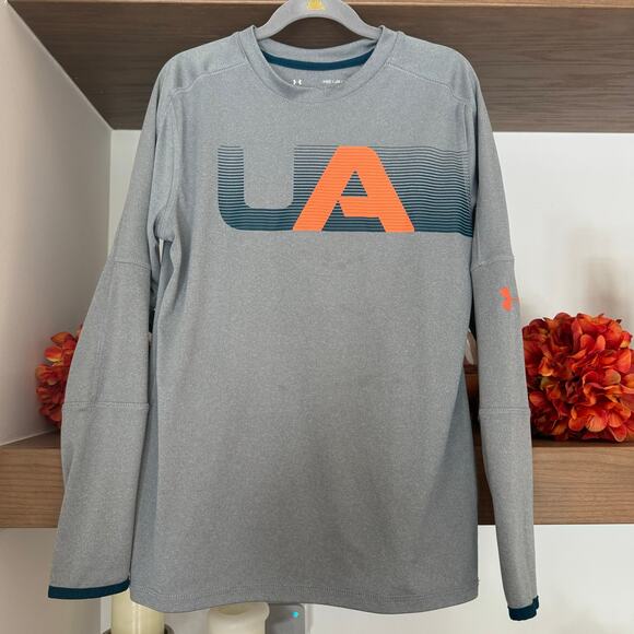 Under Armour Loose Fit Long Sleeve Tee in Gray/Orange - Picture 1 of 5